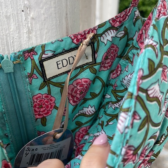 NWT 378 EDDY Helen Tiered Teal and Pink Floral Maxi Dress 100% Cotton Boho Luxe - Picture 10 of 10